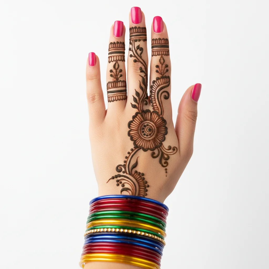 simple finger mehndi design back side