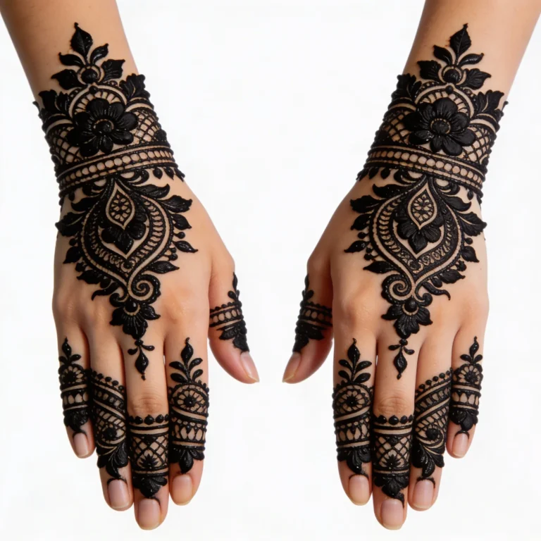Arabic mehndi design elegant look with leafy floral pattern