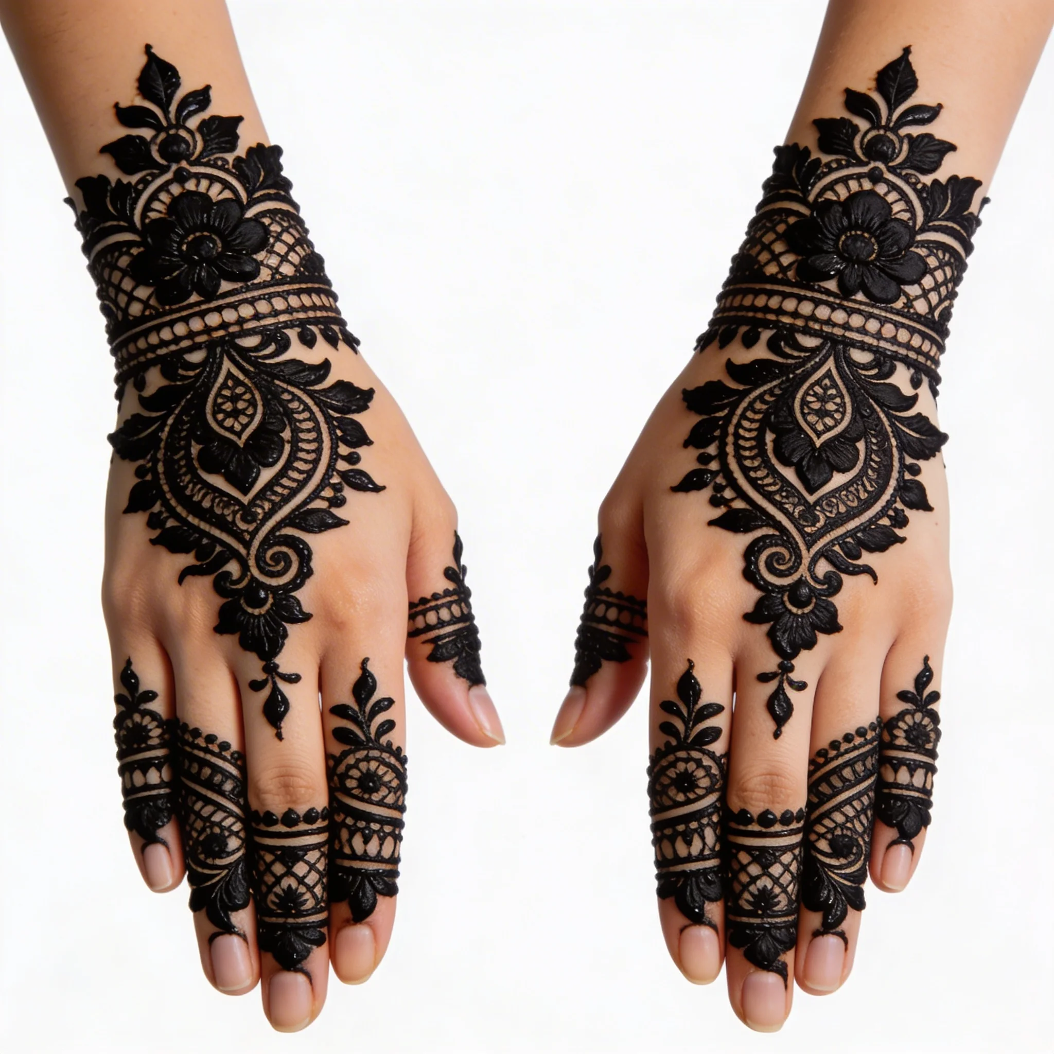Arabic mehndi design elegant look with leafy floral pattern