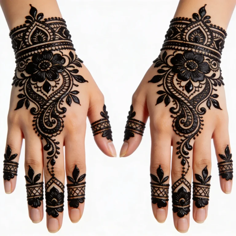 Arabic mehndi design with floral pattern for girls