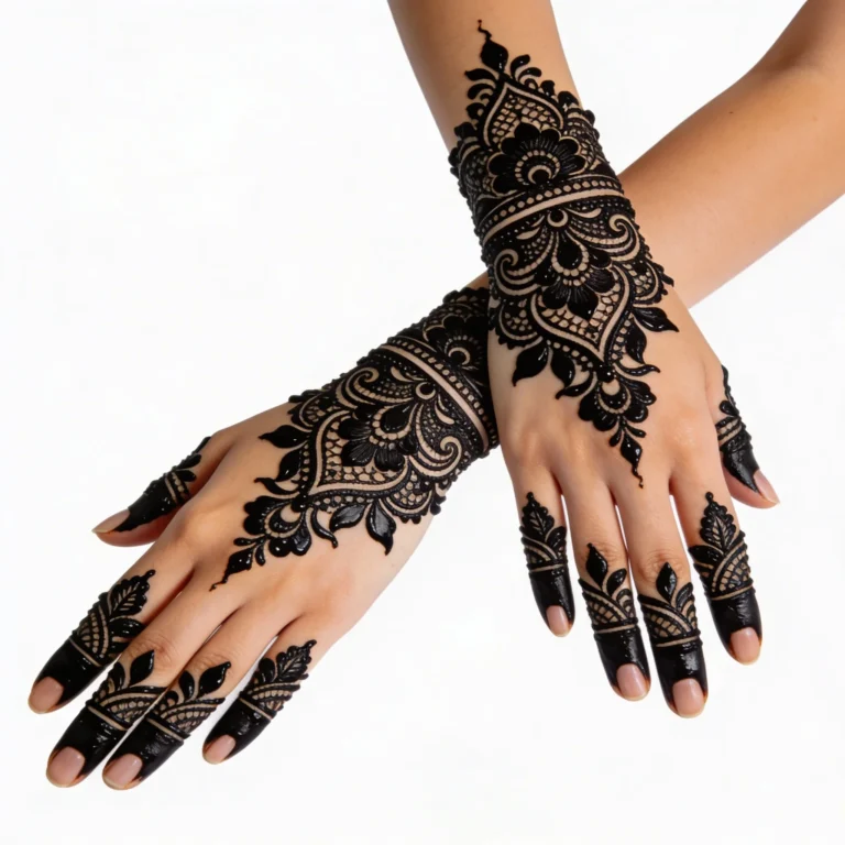 Modern Arabic mehndi design for girls with stylish floral and leafy henna details