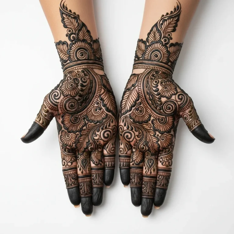 Beautiful Arabic mehndi design for front side hand featuring intricate floral artwork