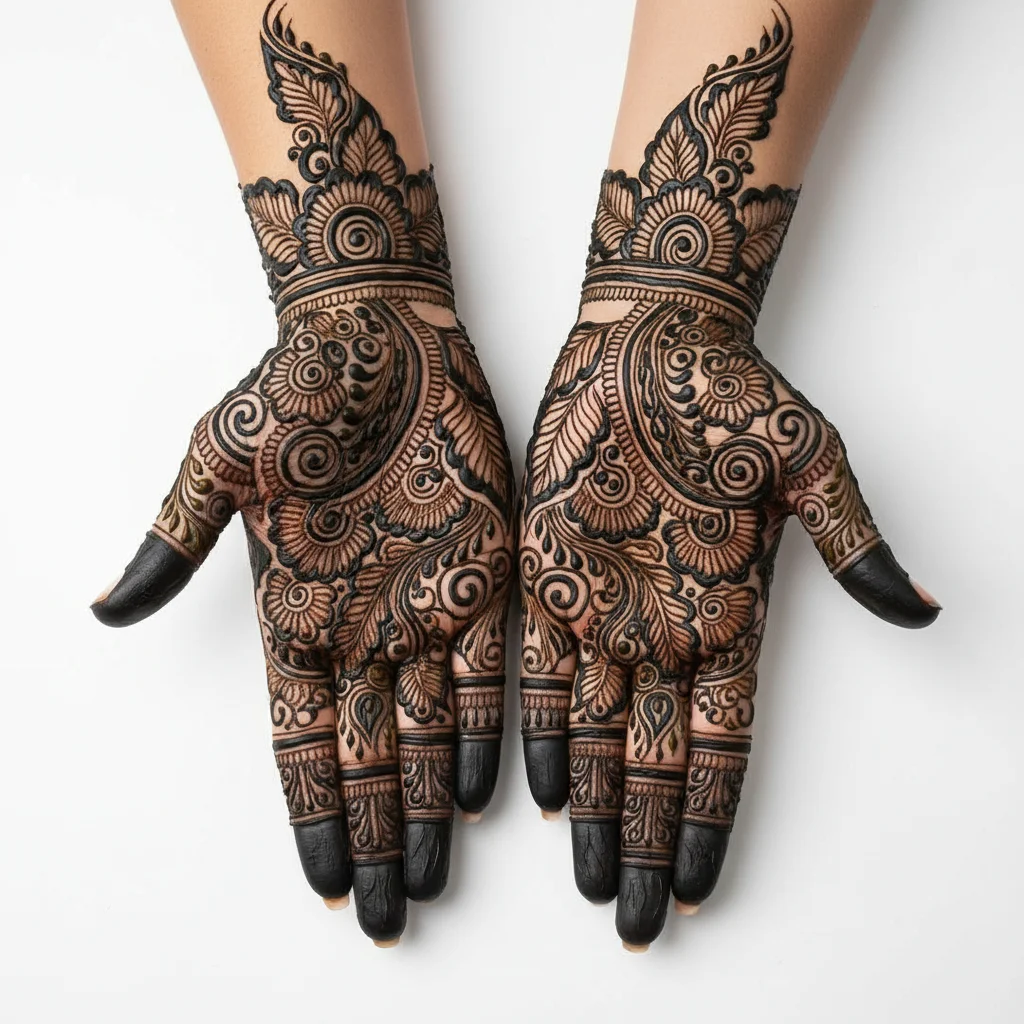 Beautiful Arabic mehndi design for front side hand featuring intricate floral artwork
