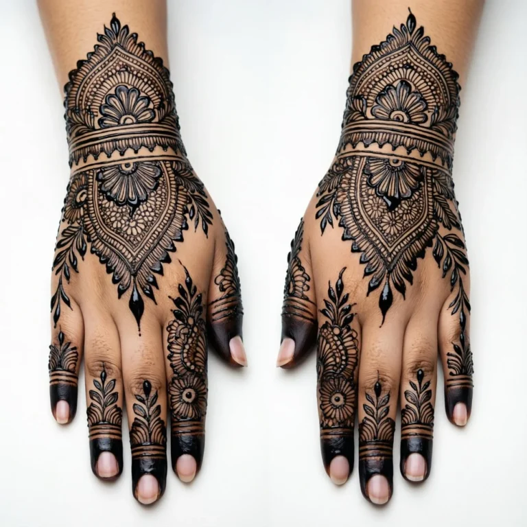 Modern style Arabic mehndi design with elegant floral henna patterns