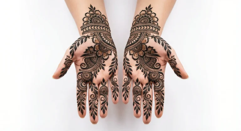 Beautiful Arabic mehndi design featuring quick and easy floral henna artwork