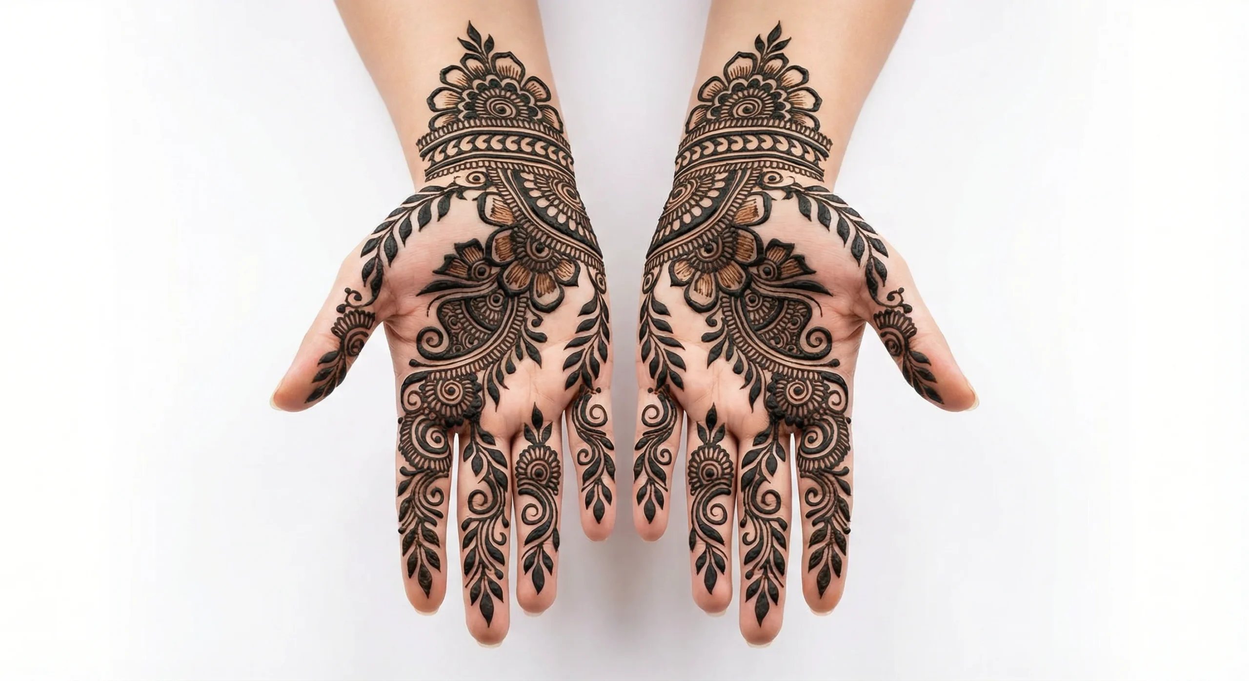 Beautiful Arabic mehndi design featuring quick and easy floral henna artwork