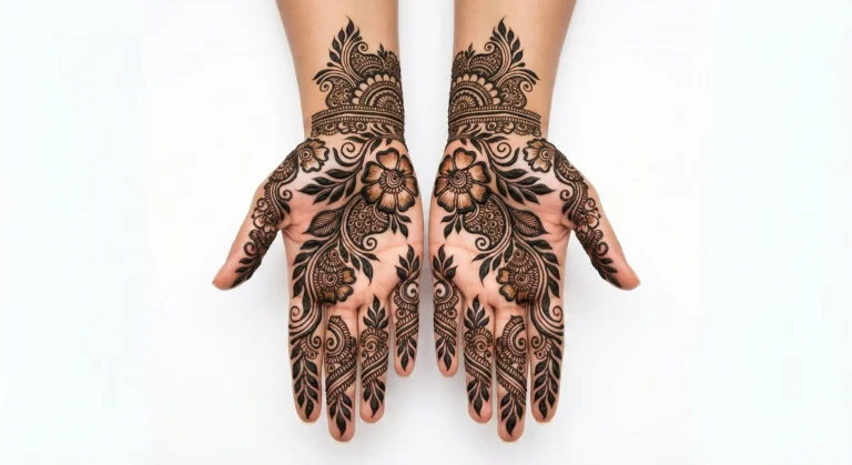 Simple and elegant Arabic mehndi design with intricate floral henna patterns