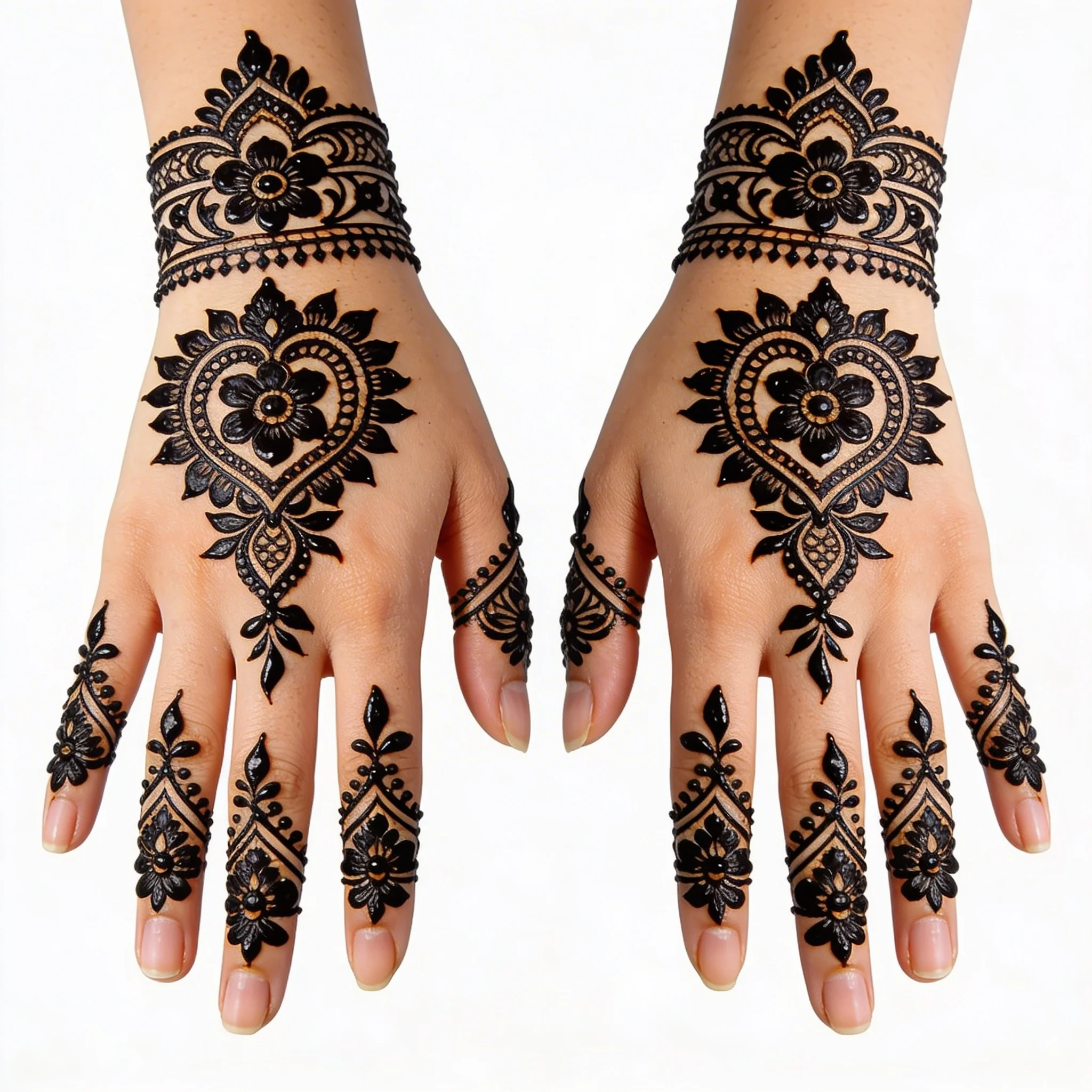 Easy Arabic back hand mehndi design with graceful flower and vine patterns