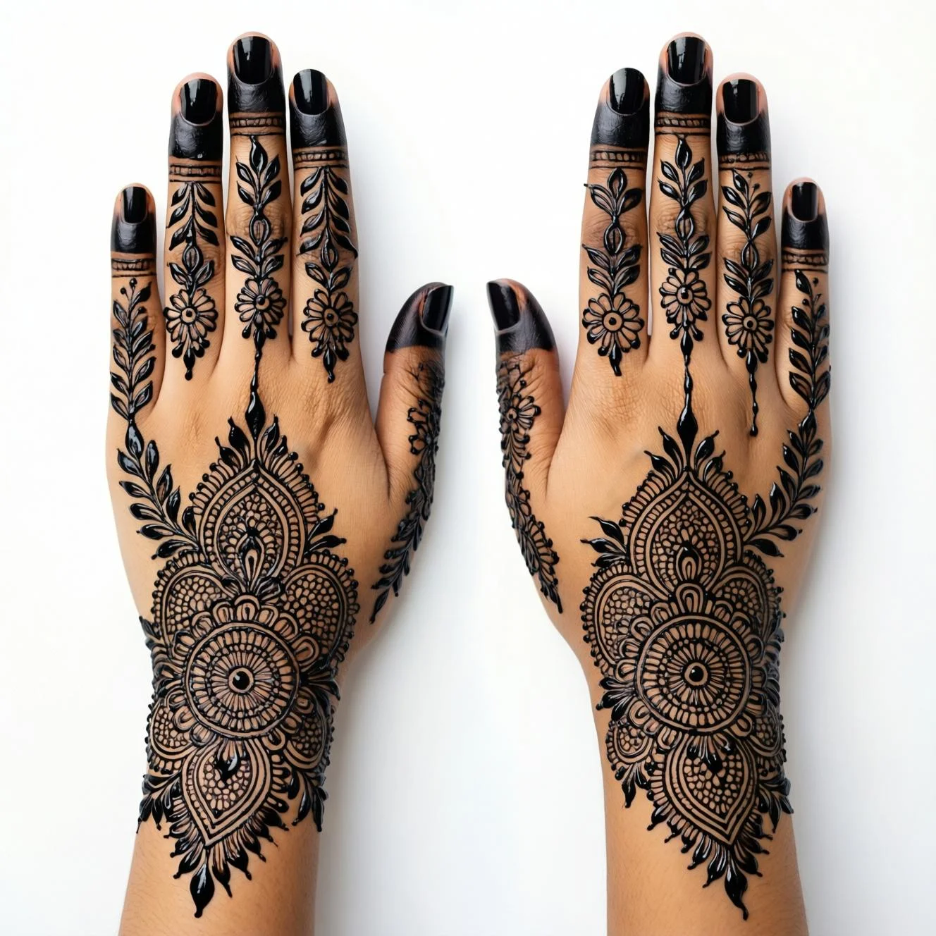 Modern Arabic mehndi design with a unique style and intricate paisley patterns
