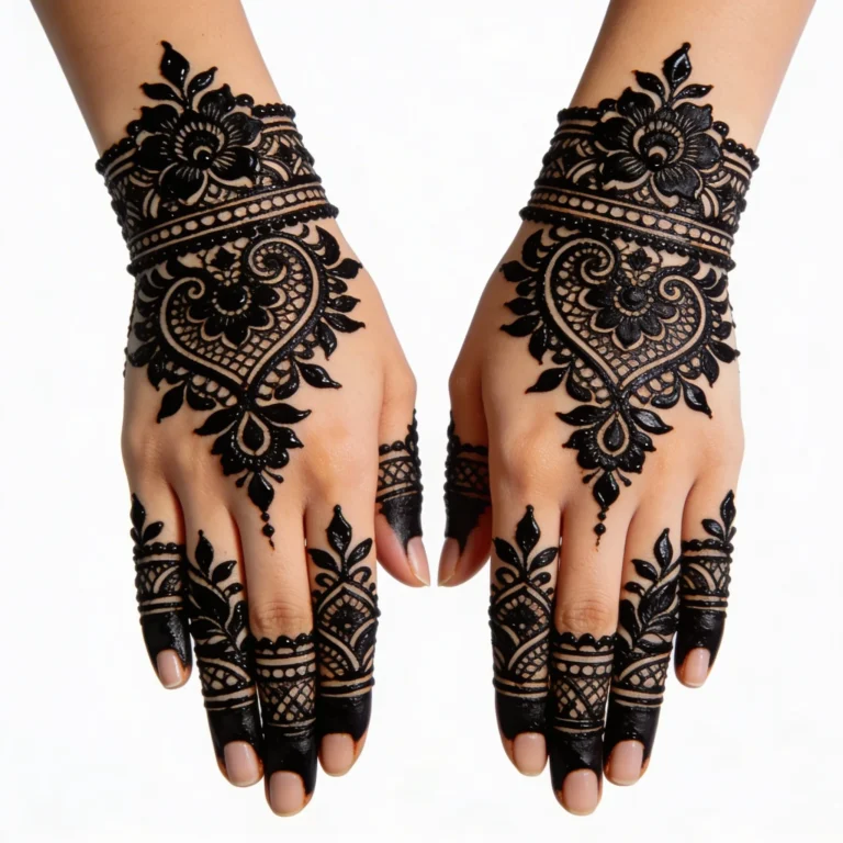 Arabic mehndi design with elegant curved floral henna patterns