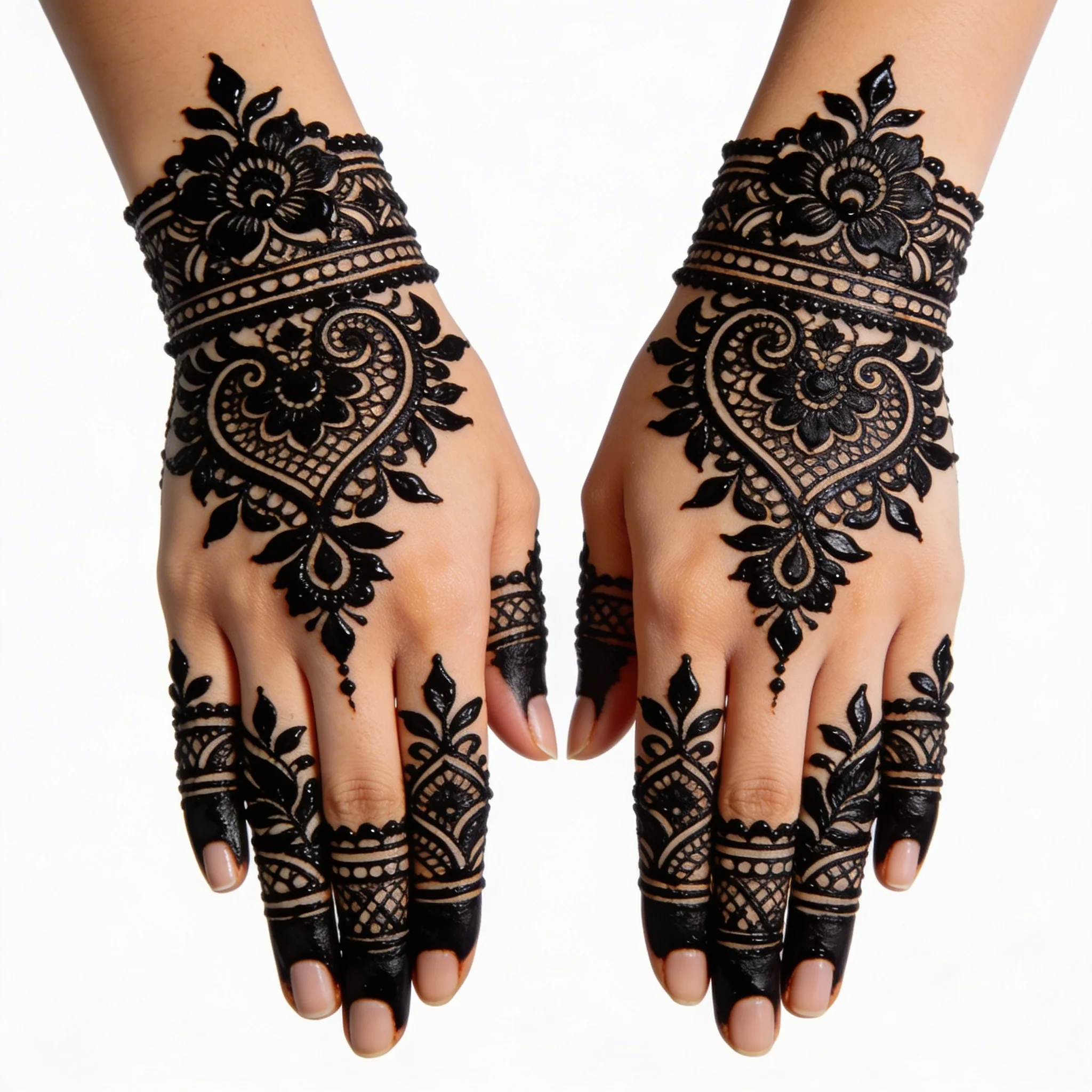 Arabic mehndi design with elegant curved floral henna patterns