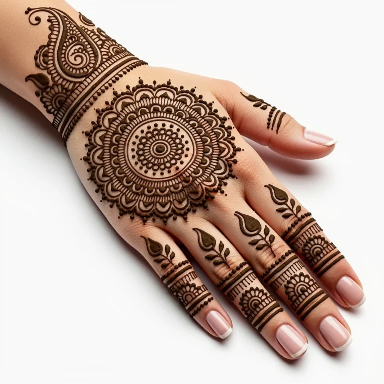 back hand mehndi design Arabic with elegant floral pattern
