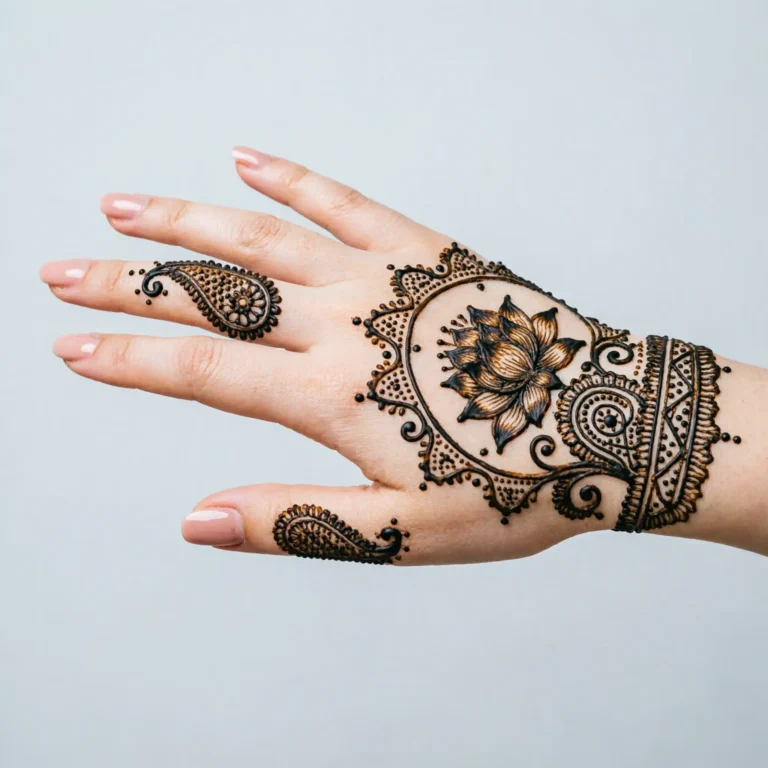 Back hand mehndi design with elegant floral henna patterns