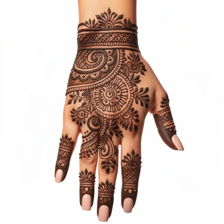 Beautiful back hand detailed pattern mehndi design featuring elegant henna artwork