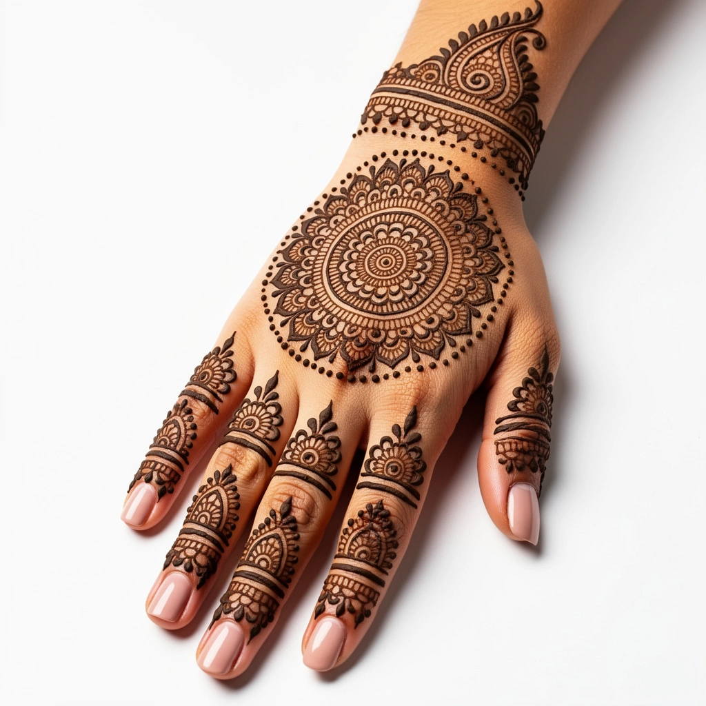 Beginner-friendly back hand mehndi design with easy flower and vine patterns