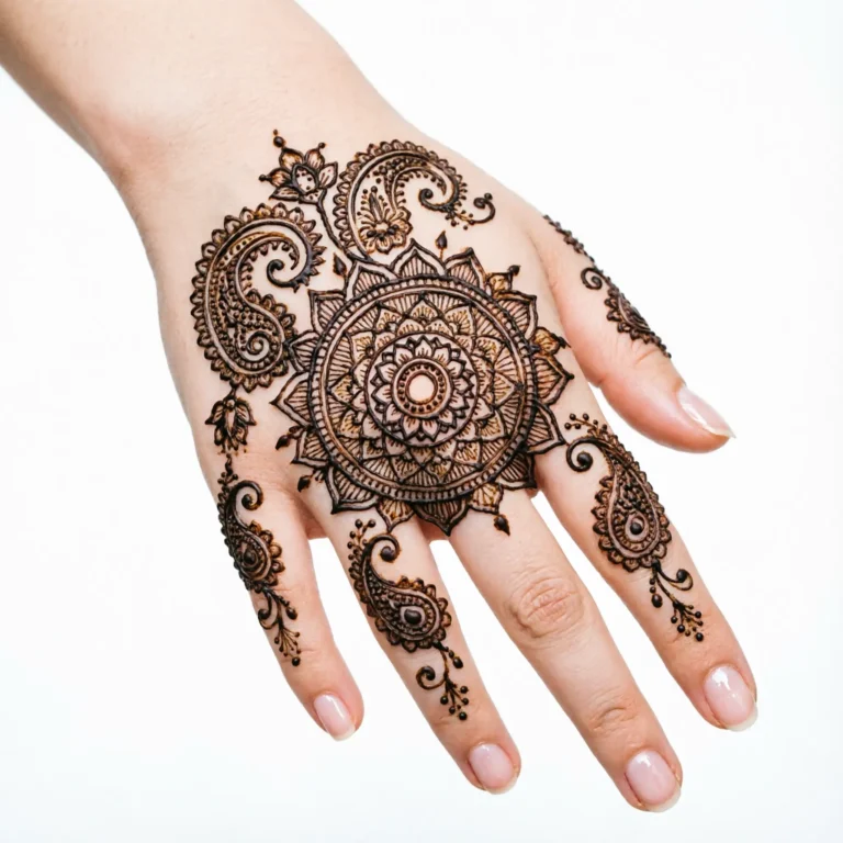 Easy floral back hand mehndi design with elegant flower henna patterns