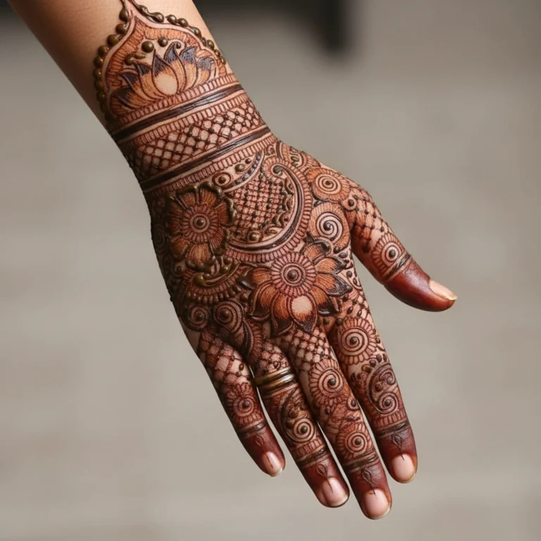 Beautiful back hand mehndi design for Eid featuring intricate festive henna artwork