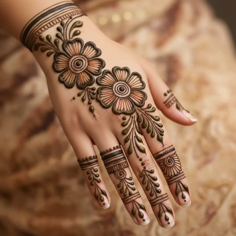 Back hand Karwa Chauth mehndi design with elegant floral henna patterns