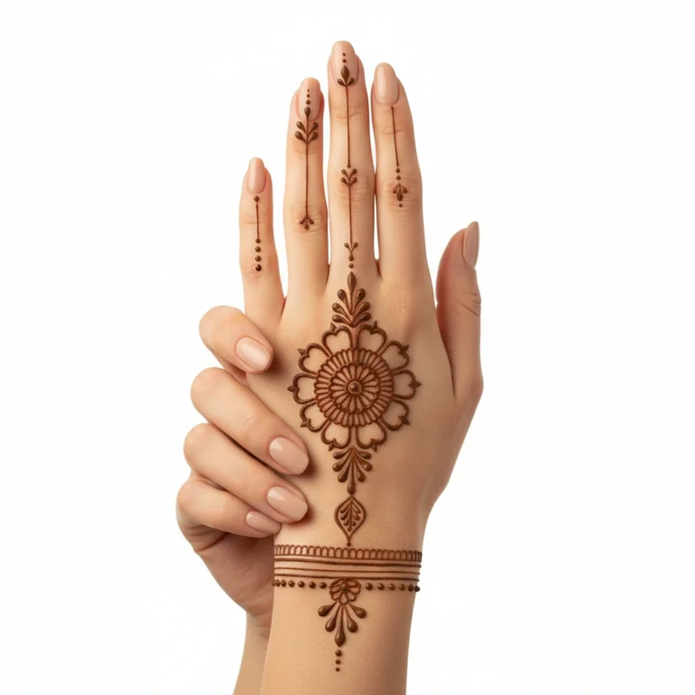 Light back hand mehndi design with elegant floral henna patterns