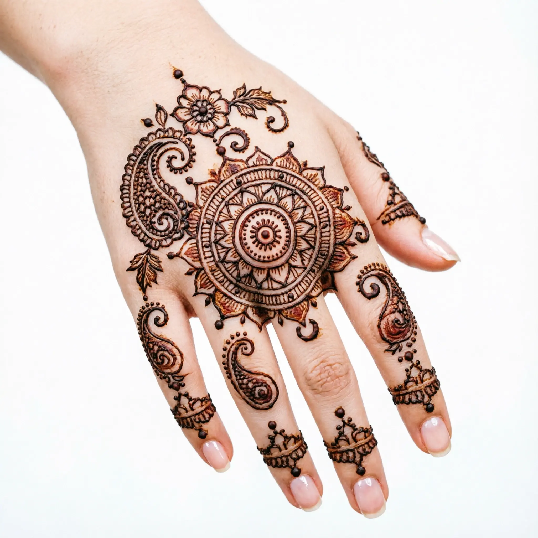 Modern floral back hand mehndi design with elegant flower henna patterns