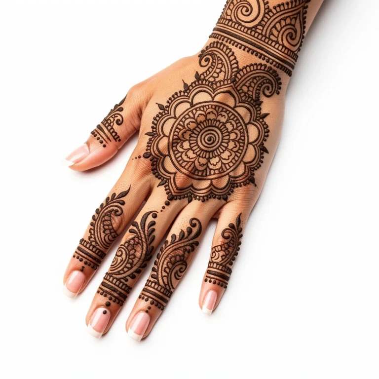 Simple back hand mehndi design with elegant floral henna patterns