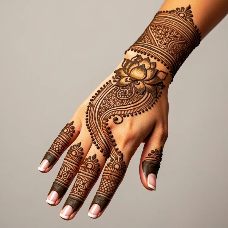 Simple floral back hand mehndi design with elegant flower henna patterns