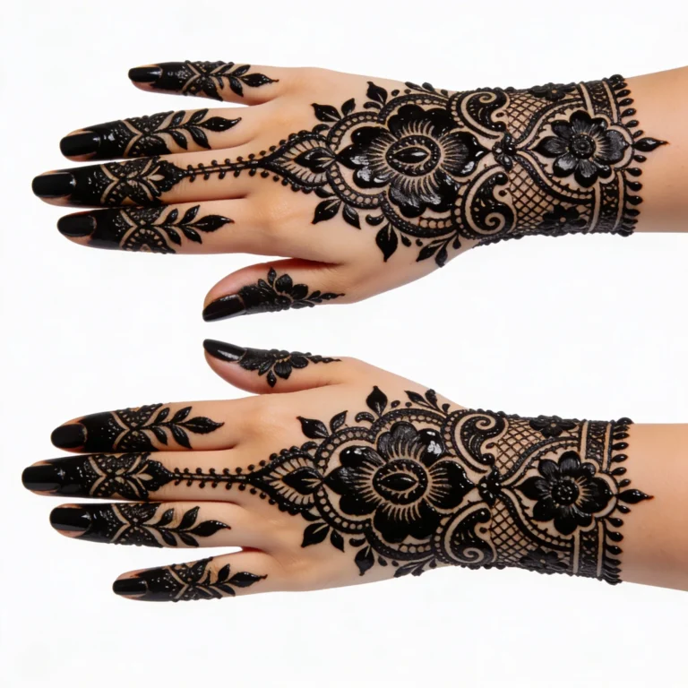 Beautiful Arabic full hand mehndi design with elegant floral henna patterns