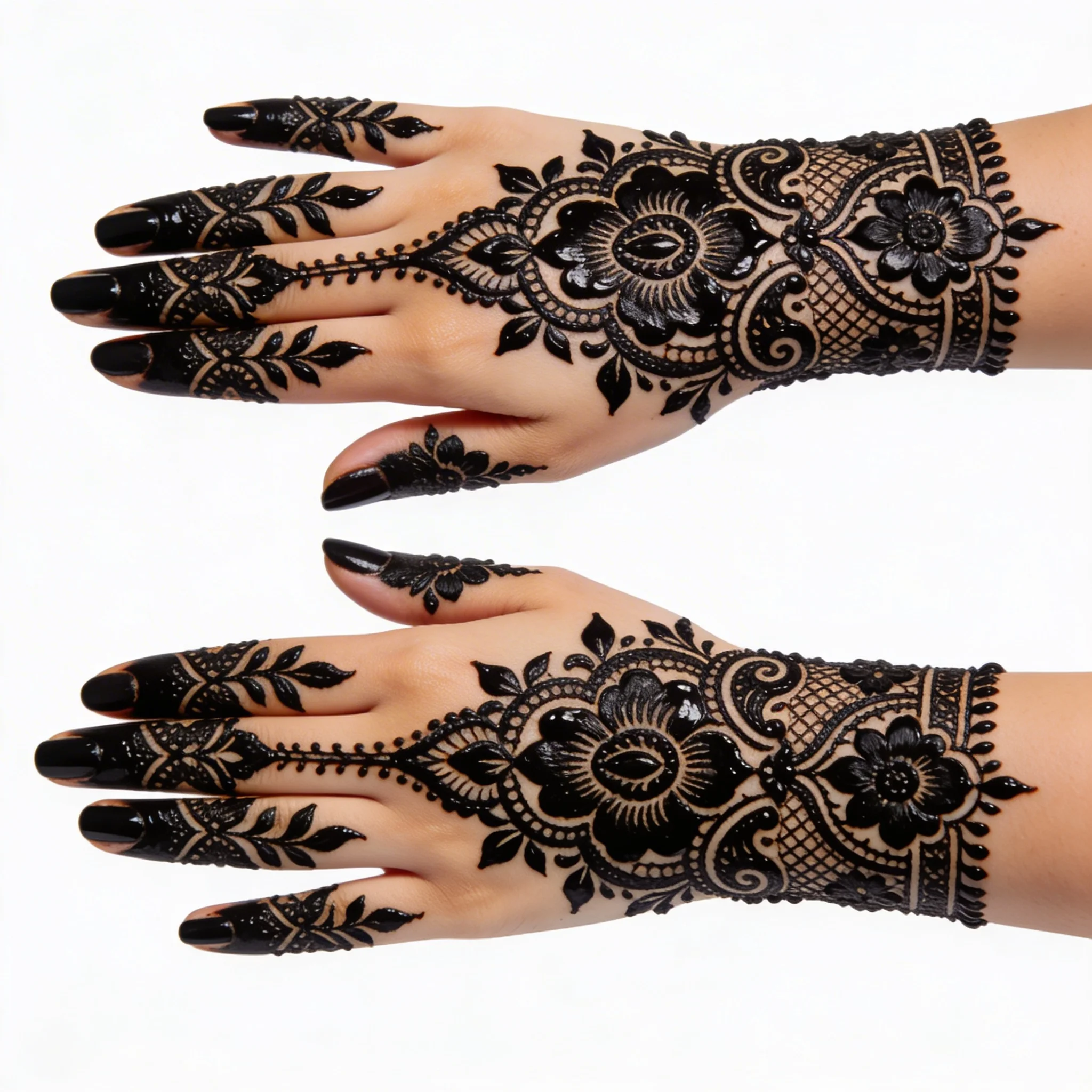 Beautiful Arabic full hand mehndi design with elegant floral henna patterns
