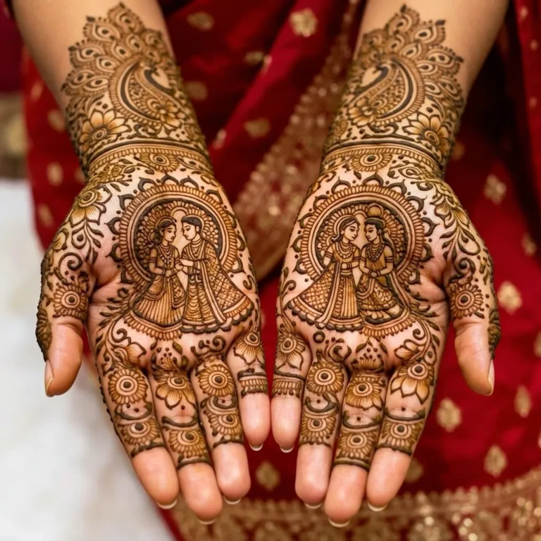 Elegant bridal mehndi design featuring detailed henna artwork for a stunning wedding look