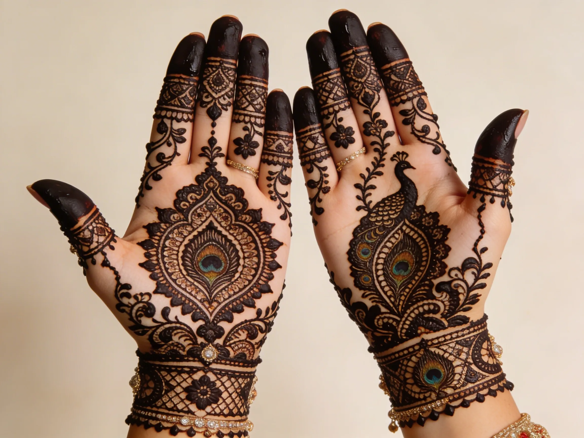 Bridal mehndi design with elegant bracelet pattern and intricate floral henna details