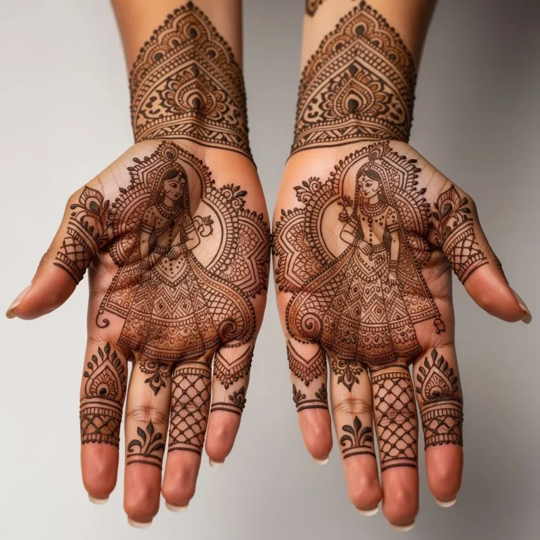 Beautiful bridal mehndi design with an elegant wedding look