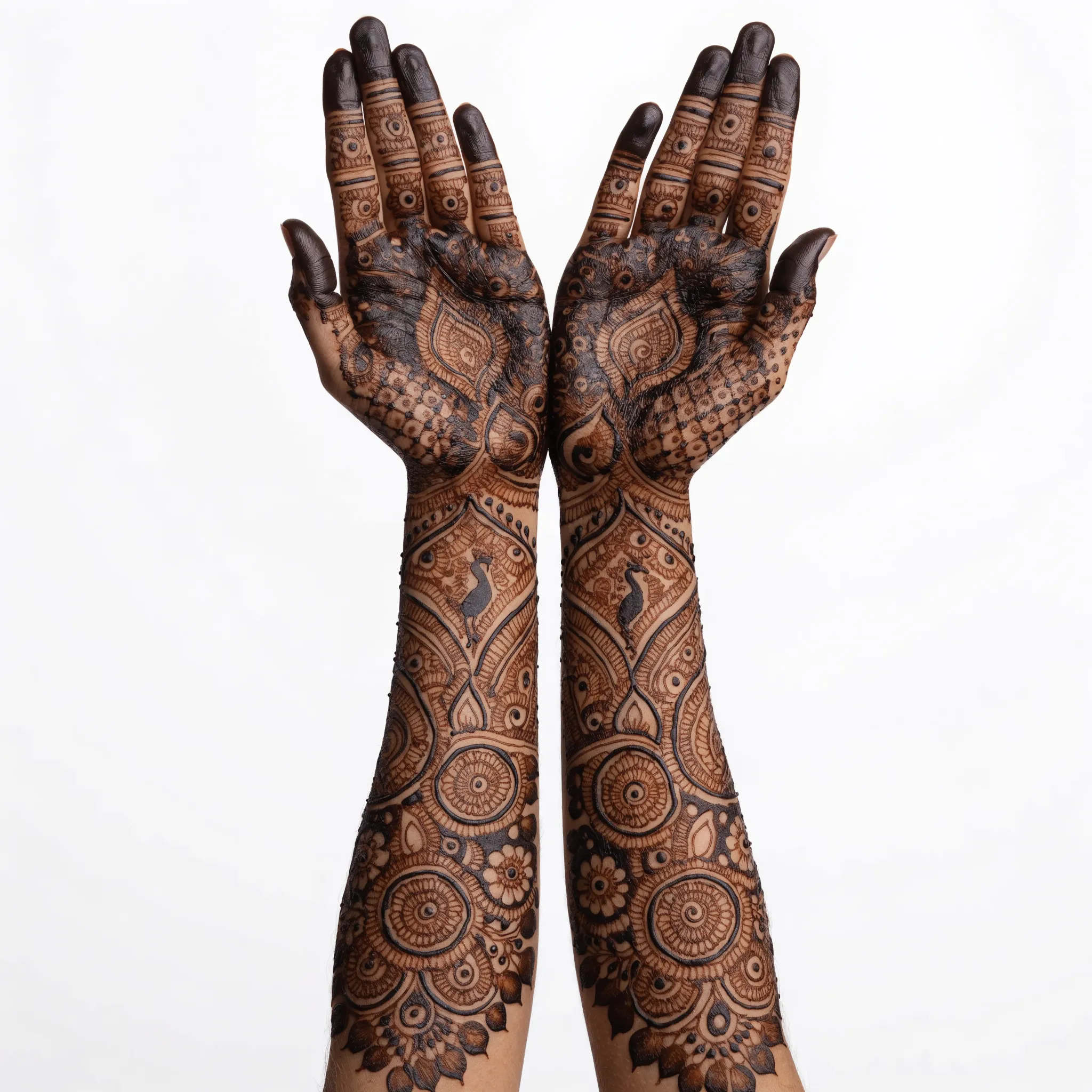 Stylish bridal henna design with detailed paisley and vine patterns