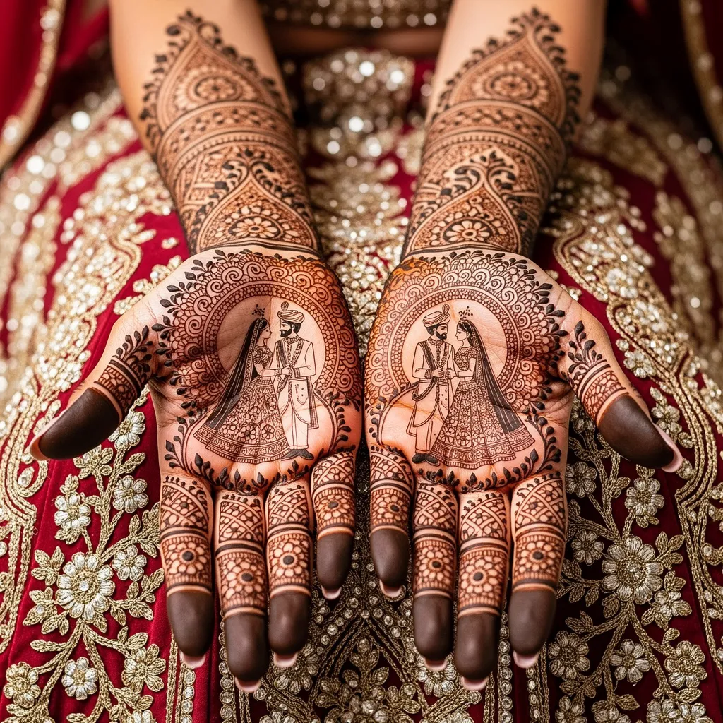 Beautiful bridal mehndi design featuring a stylish fashionable wedding henna look