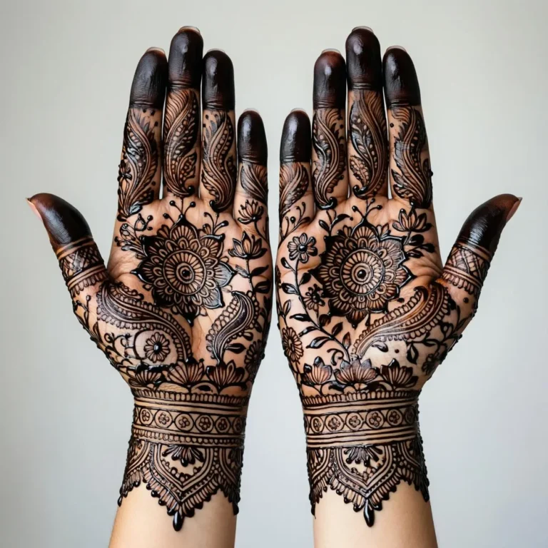 Beautiful bridal mehndi design for festivals featuring intricate floral henna artwork