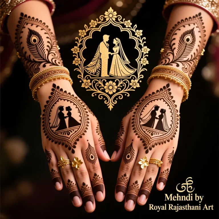 Beautiful heavy bridal mehndi design featuring detailed floral and paisley henna artwork