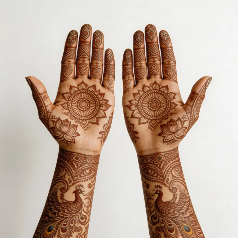 Latest bridal mehndi design with elegant floral henna patterns