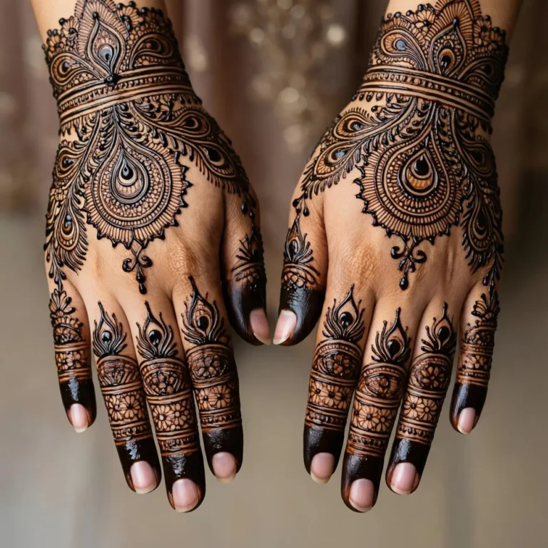 Bridal mehndi art design with elegant floral henna patterns