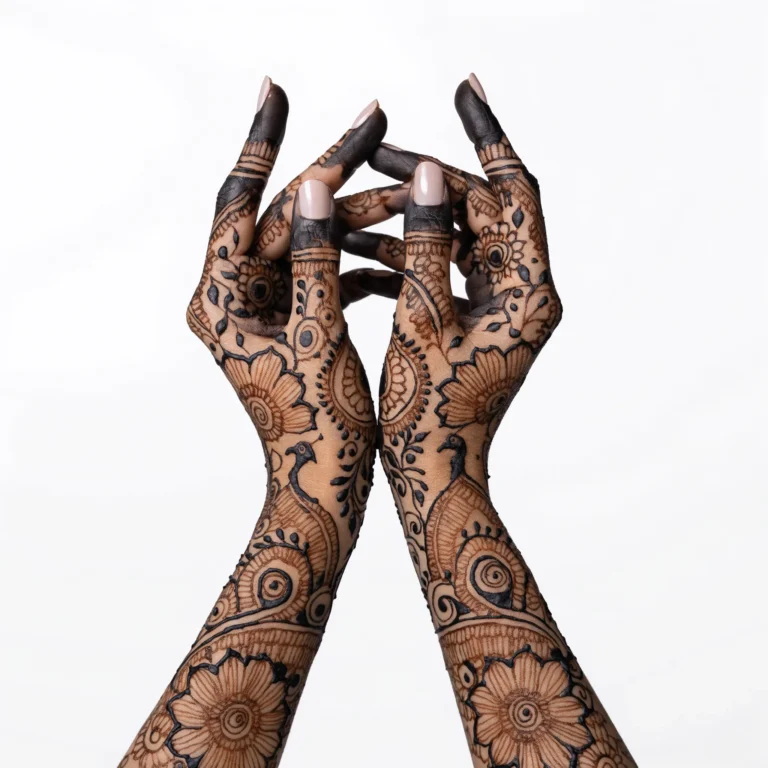 Modern bridal mehndi design with elegant floral henna patterns