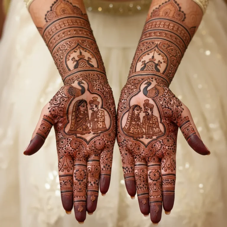 Modern look bridal mehndi design with elegant floral henna patterns