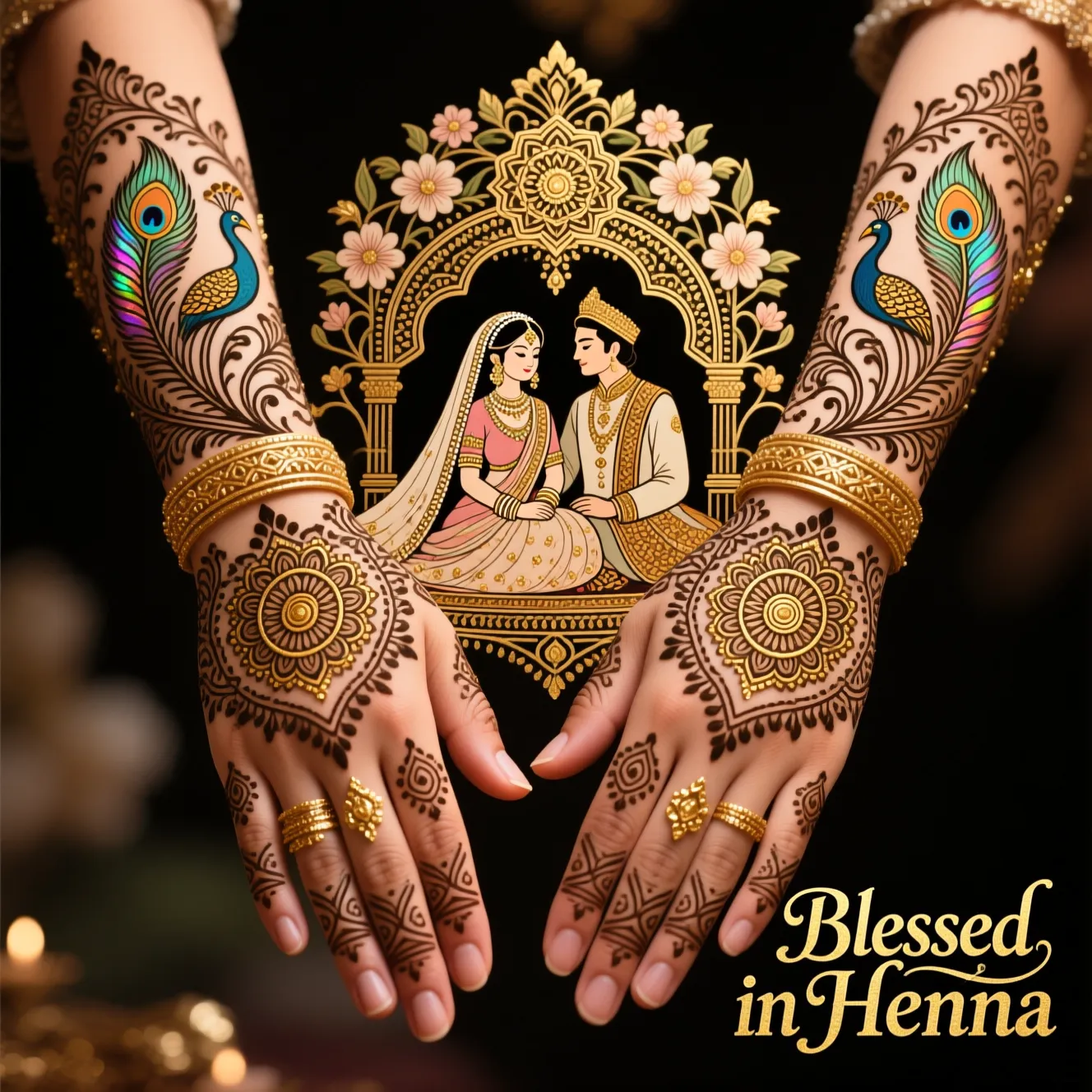 Premium bridal mehndi design with elegant floral henna patterns