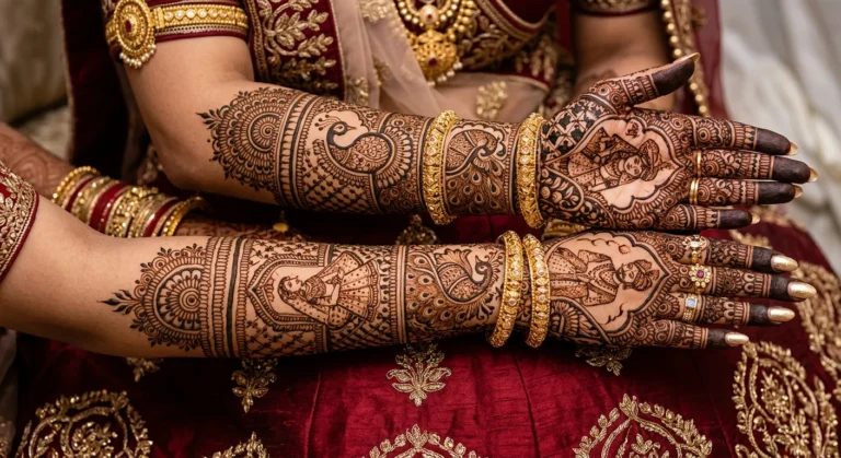 Rajasthani bridal mehndi design with elegant traditional floral henna patterns