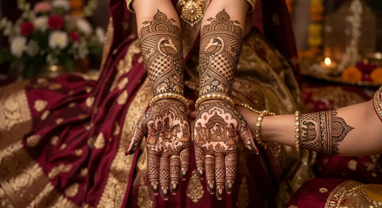 Reception special bridal mehndi design with elegant floral henna patterns
