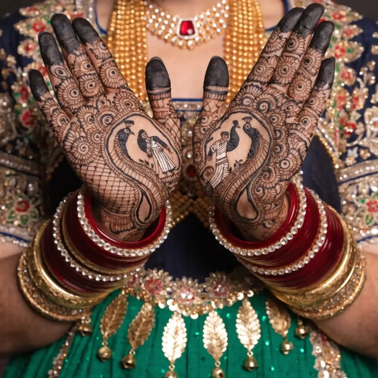 Royal bridal mehndi design with elegant floral henna patterns