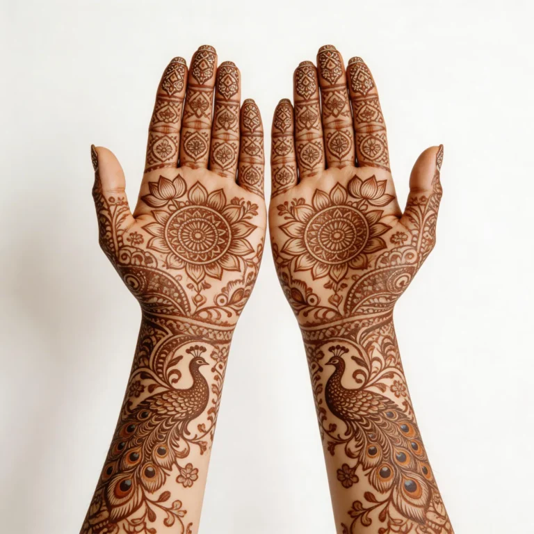 Simple bridal mehndi design with elegant floral henna patterns