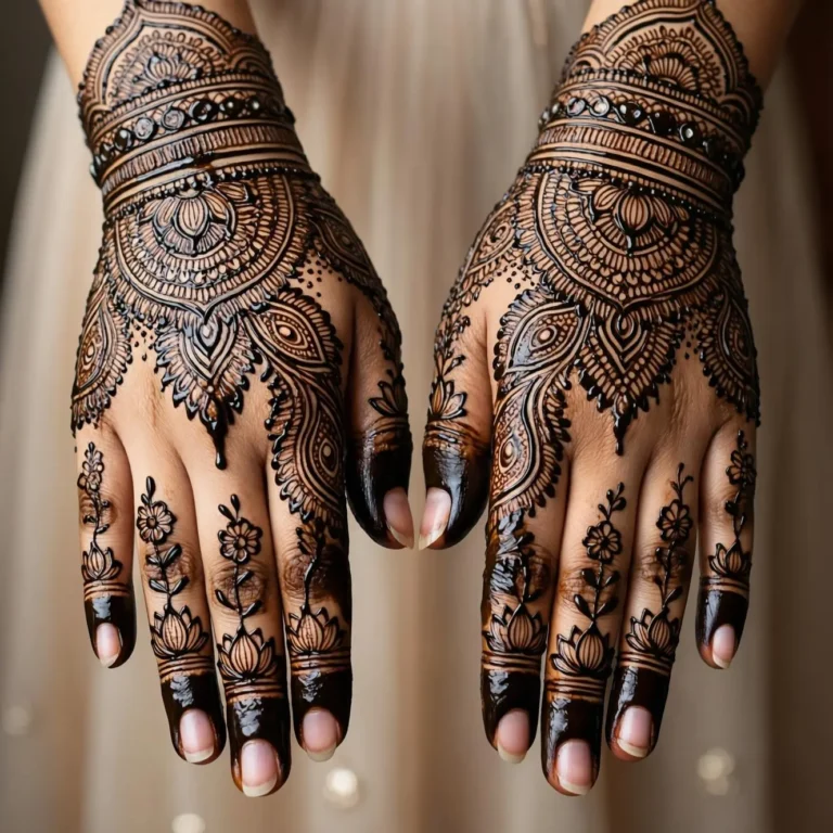Stylish traditional bridal mehndi design with beautiful wedding henna details