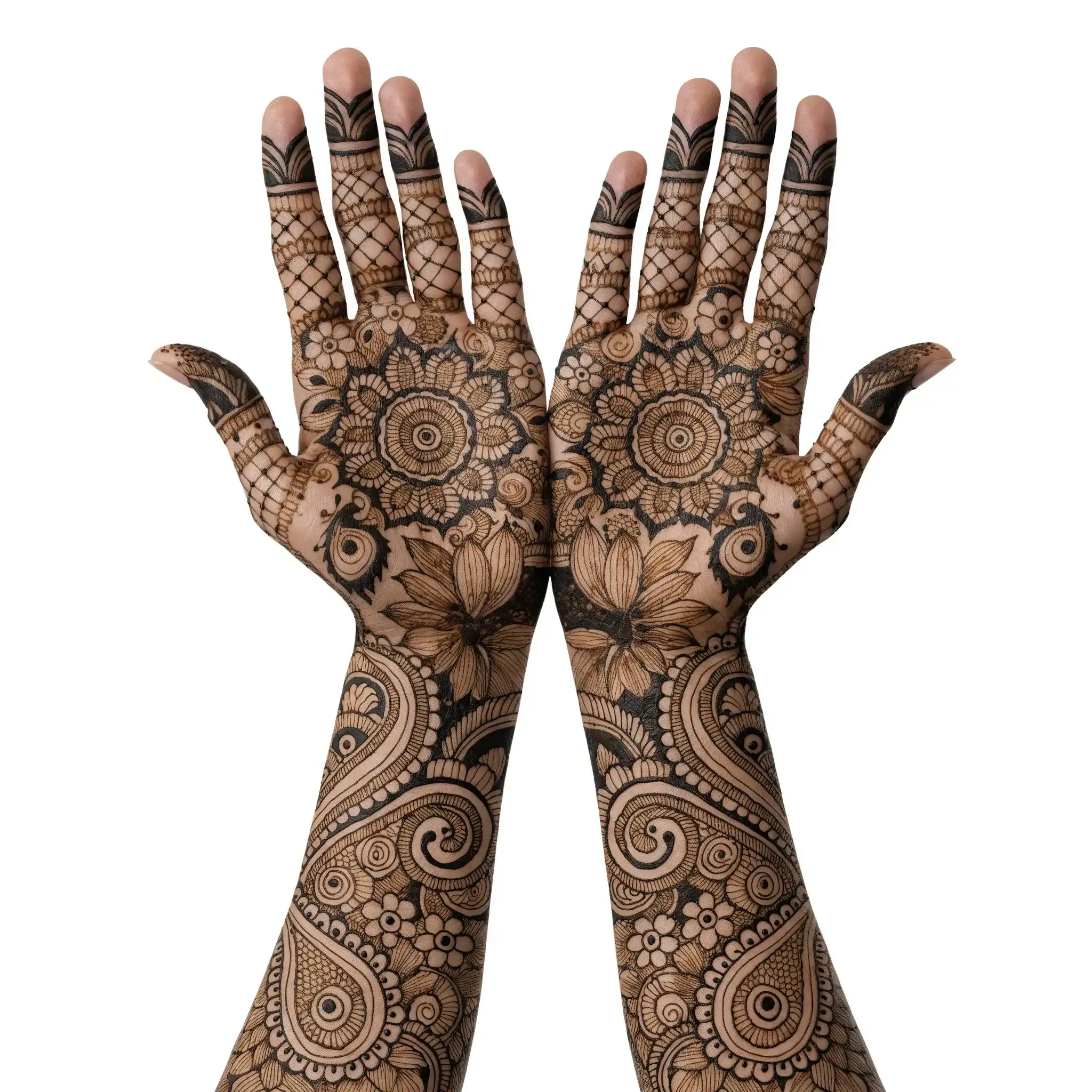 Traditional bridal henna design with intricate floral artwork for a stunning bridal look