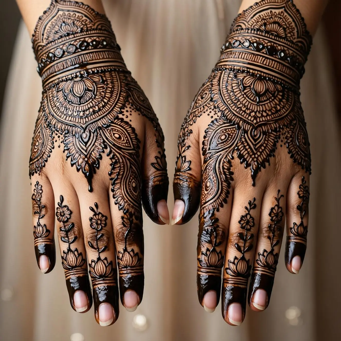 Stylish traditional bridal mehndi design with beautiful wedding henna details