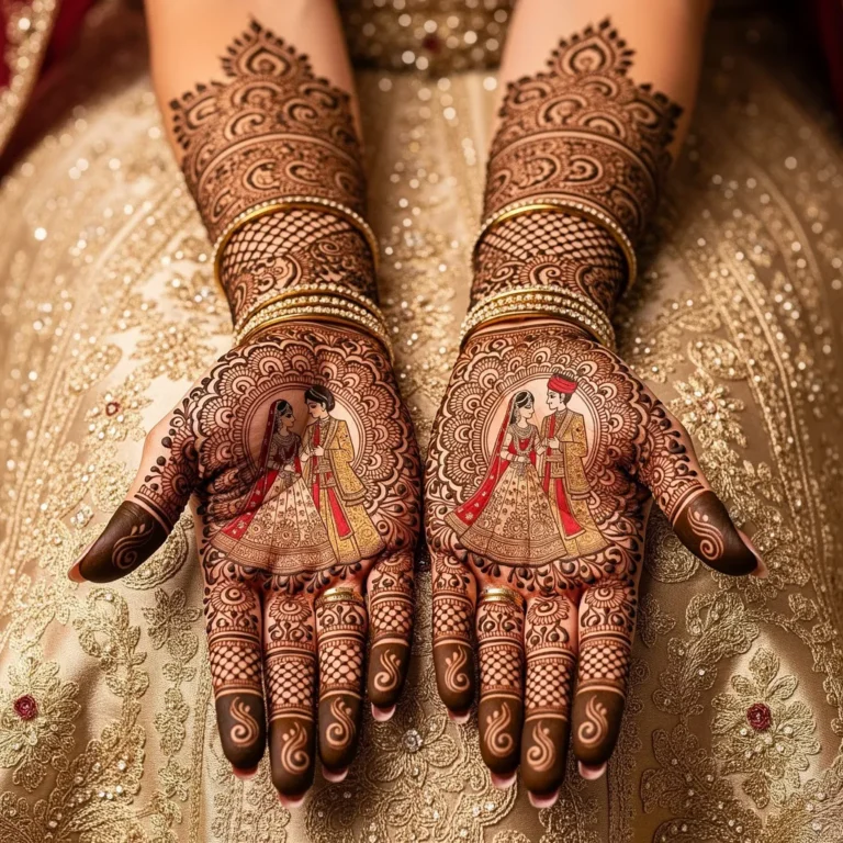 Wedding special bridal mehndi design with intricate floral henna patterns