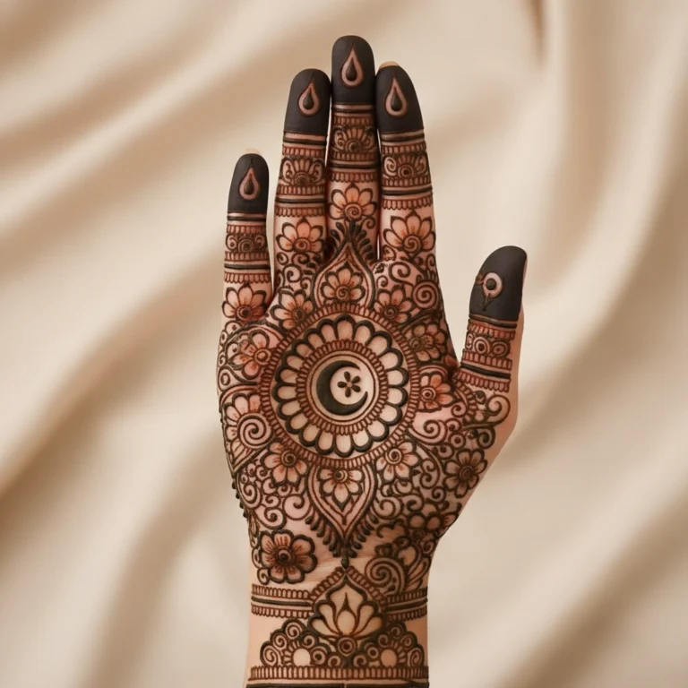 Beautiful Eid mehndi design featuring intricate Arabic-style henna pattern for festive celebrations