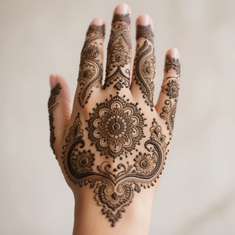 Artistic Eid mehndi design with elegant floral and intricate henna patterns